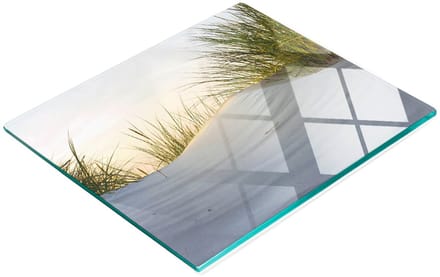 Glazen keukensnijplank met afbeelding van duinen aan zee, 60x52 cm