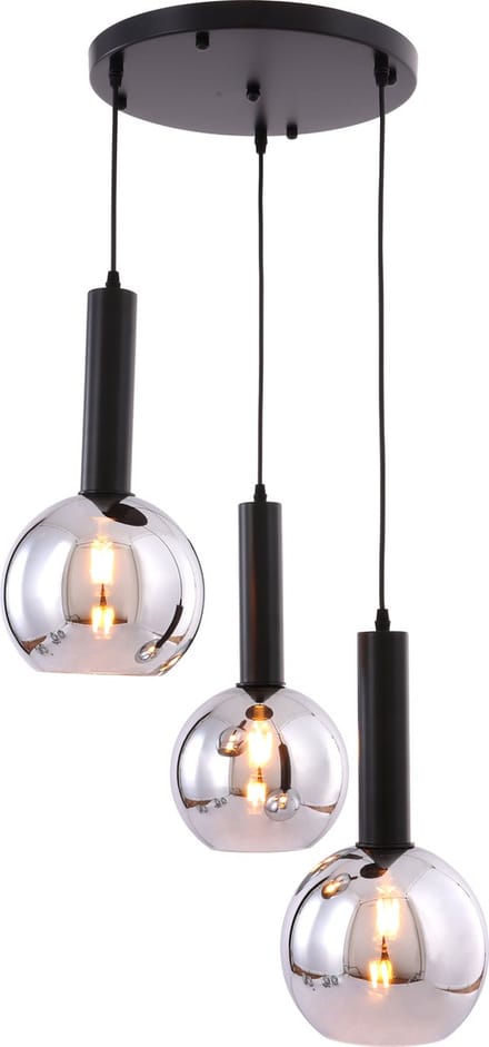 MBC Light 3B - Hanglamp BULBS- Smoke spiegel Bollen - 3 bollen - 20cm Glazen Bollen - met 20cm lang zwarte kokers