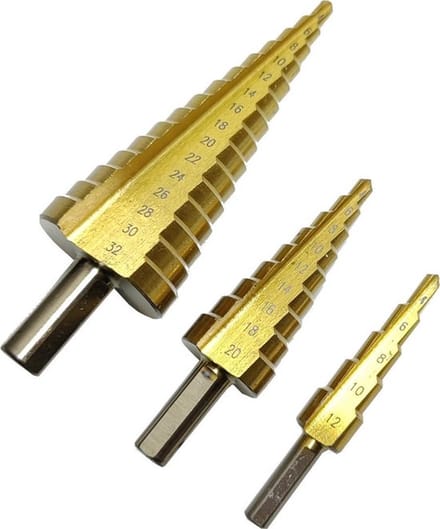 Work Plus conische HSS plaatfrezen stappenboor in 3 delige set van 4mm t/m 32mm