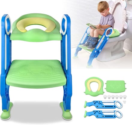 Inklapbare Kinder Toiletbril met Trap en Verstelbare Zitting