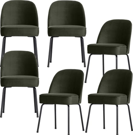 WOOOD Vogue Eetkamerstoelen - Fluweel - Donkergroen - Set van 6