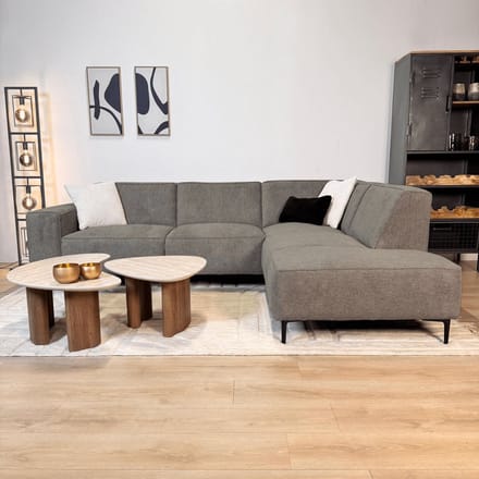 Dimehouse Hoekbank taupe chenille gemêleerd Ravi – rechts - Chenille - Scandinavisch & Basic - 262 x 83 x 195 cm