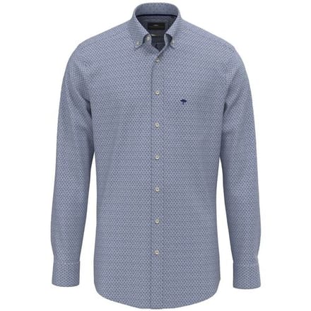 Fynch-Hatton Overhemd Minimal Abstract Leaves Pattern Misty Blue / male