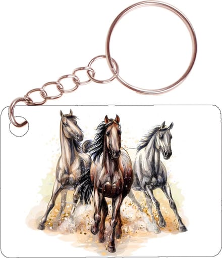 Sleutelhanger 6x4cm - Paarden in Galop Getekend