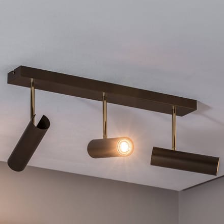 Luminex Axion plafondlamp, 3-lamps, titaniumkleurig, langwerpig, staal