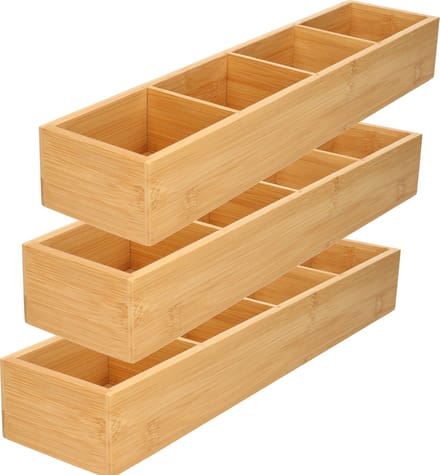 Gerimport make-up sorteer organizer - 3x - 4-vaks bakje - 44 x 10 x 6 cm - bamboe