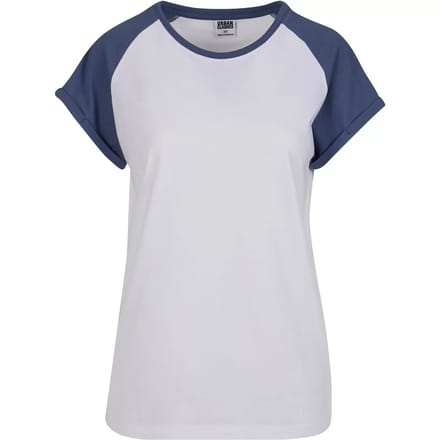 Urban Classics - Contrast Raglan Dames Tshirt - 3XL - Wit/Blauw