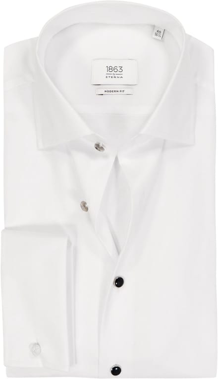 ETERNA modern fit overhemd - twill met dubbele manchet - wit - Strijkvrij - Boordmaat: 42 (EU maat: L)