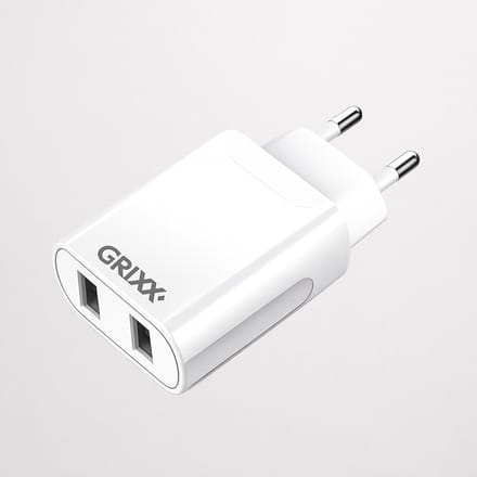 Grixx Dual USB Oplader - 2 Poorten - 2400mA - Wit