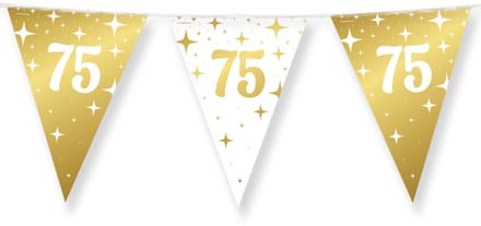 BTH – Slinger 75 Jaar – Wit-Goud – Verjaardag Versiering – Happy Birthday Decoratie – 75 Jaar Feest Versiering – 10m