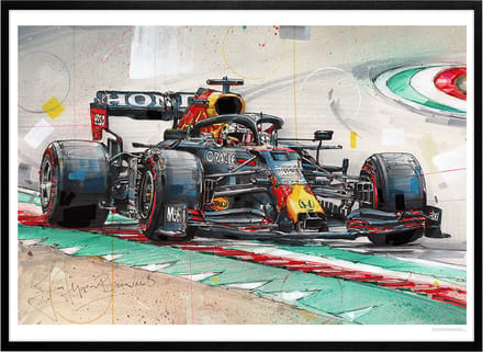 Verstappen race auto print 71x51 cm *ingelijst & gesigneerd
