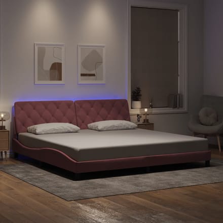 vidaXL - Bedframe - met - LED - zonder - matras - fluweel - roze - 200x200 - cm
