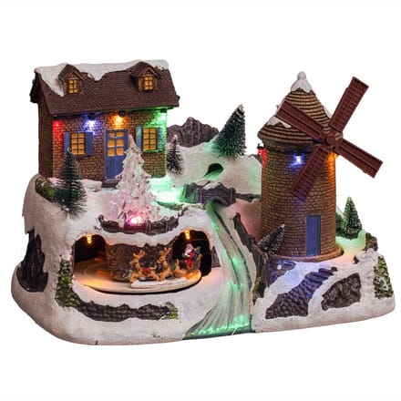 Feeric Lights & Christmas - Kerstdorp kerst tafereel - huis en molen - met led verlichting - 31 cm