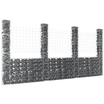 vidaXL - Schanskorf - U-vormig - met - 4 - palen - 380x20x200 - cm - ijzer