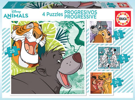 Educa - puzzel - progressief - 4 puzzels 12-16-20-25 stukjes - Disney animals