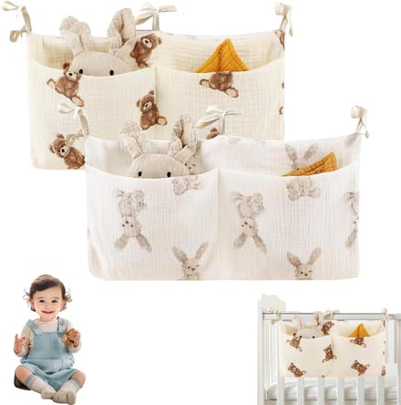 Dailygoods - 2 Stuks Babybedorganizer met Dierenmotieven
