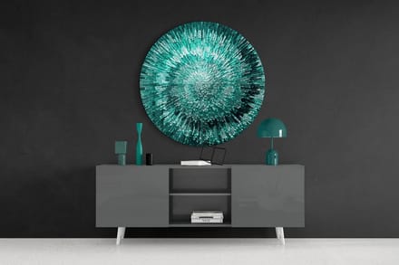 Ronde Glasschilderij - Emerald Helix - Abstract - 80x80 cm - 4 mm