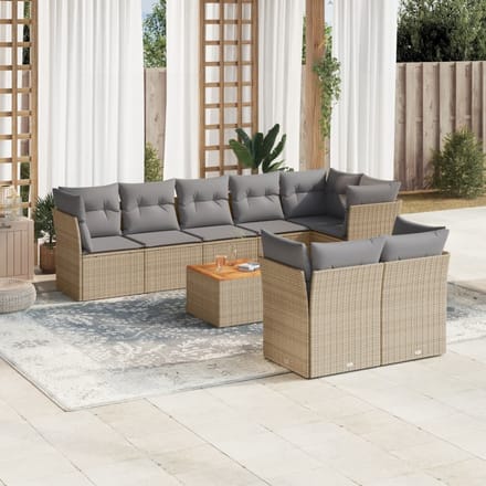 vidaXL - 9-delige - Loungeset - met - kussens - poly - rattan - beige