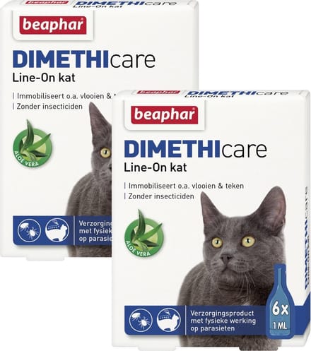 Beaphar Dimethicare Line-On Kat - Anti vlooien en tekenmiddel - 2 x 6x1 ml