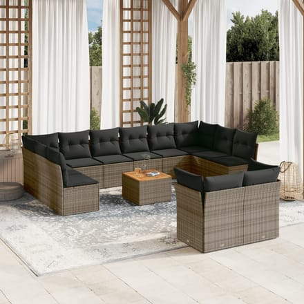 vidaXL - 13-delige - Loungeset - met - kussens - poly - rattan - grijs