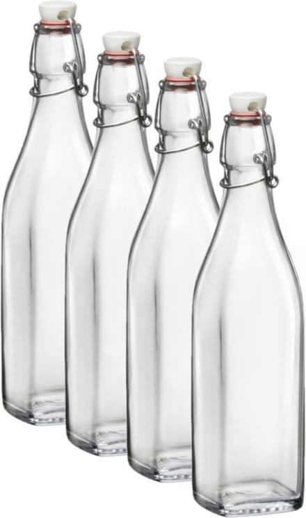 Bormioli Rocco Beugelflessen/weckflessen transparant - 4x stuks - 250 ml - vierkant - Karaf