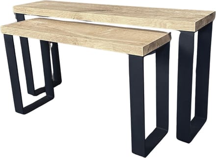 Maison DAM 2x bijzettafel - Sidetabel - Eikenhout - Mat zwart metaal - 65 en 85cm lang