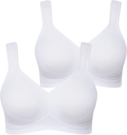 Ulla Popken - Dames - Microvezel-beha set van 2 zonder beugel voorgevormde cups - Sneeuwwit - Maat 85D