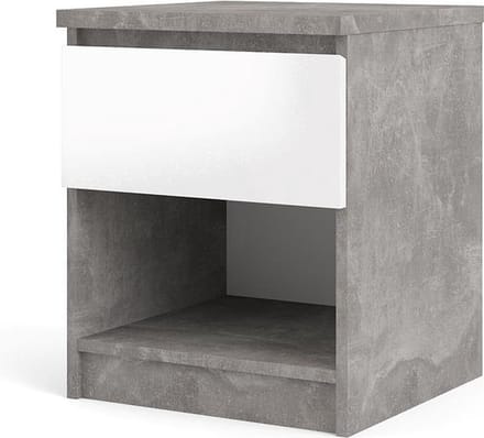 Nada nachtkastje met 1 lade en 1 plank, betondecor/wit hoogglans.