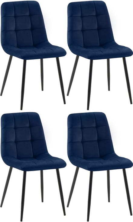 CLP Tilde Set van 4 Eetkamerstoel - Zonder armleuning - Industrieel - Fluweel/blauw