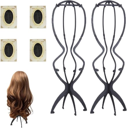 Verstelbare ventilatiewigstand set van 2 stuks in zwart voor damesperruiken, cosplay en reizen