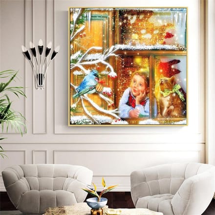 Peinture diamant fille, broderie complète, ensemble complet de strass, image, décor d'hiver et de noël 30x30CM orange