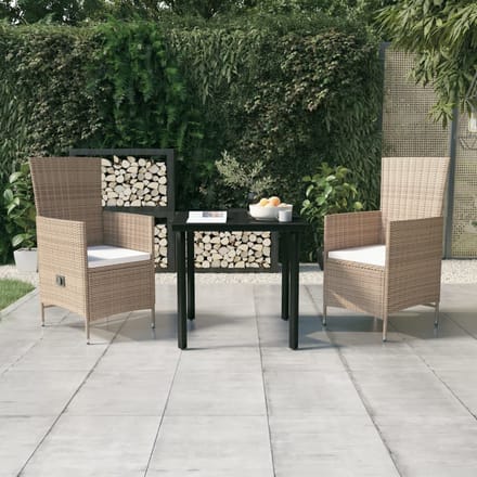 vidaXL - 3-delige - Tuinset - met - kussens - beige