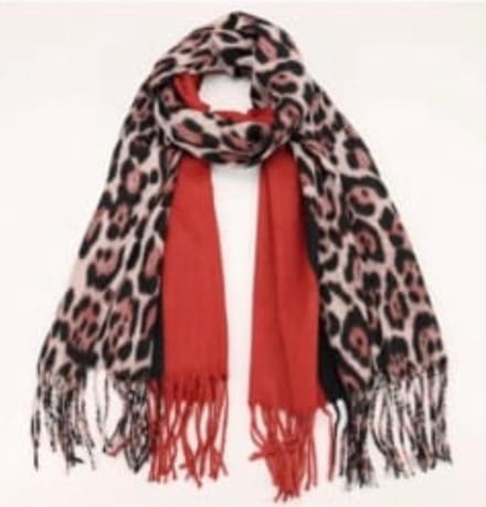 Dames lange sjaal warm met panterprint roodbruin/beige/zwart