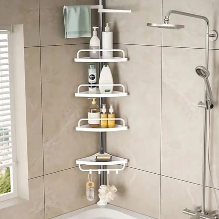 M-Goods - Doucherek Hoek - Doucheplank Zonder Boren - Verstelbaar Douche Rek - Badkamer Organizer - Wit