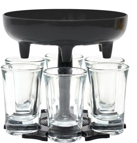 Drankdispenser voor shotjes - met 6 glazen - Cadeau - Drankspel - D13 cm