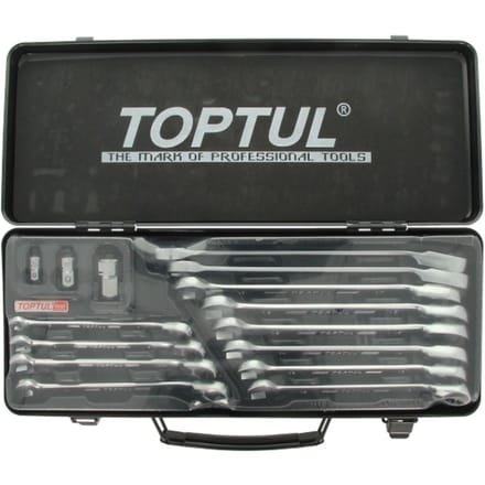 Ratelsleutel set TOPTUL 15st 8 9-18,19mm 3 dopsleutels