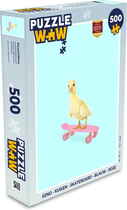 Puzzel Eend - Kuiken - Skateboard - Blauw - Roze - Legpuzzel - Puzzel 500 stukjes