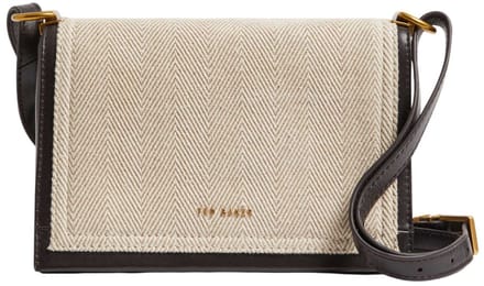 Ted Baker Leren Schoudertas Talea Herringbone Canvas Crossbody Bag Brn-Choc Zwart