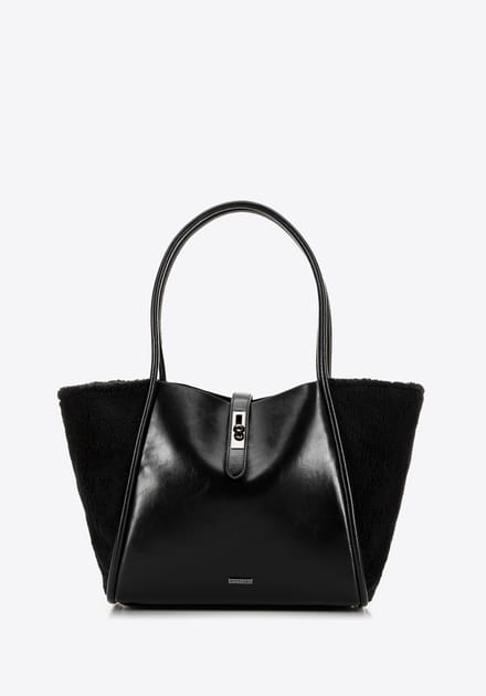 Wittchen - Dames Shopper Tas - Zwart - Eco-leer - Met Bontdetails
