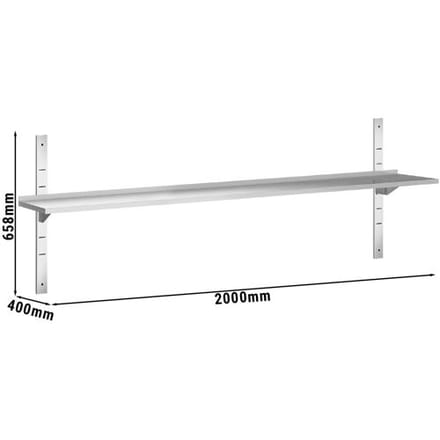GGM Gastro Wandborde PREMIUM - 2000x400mm - mit 1 Etage Zilver