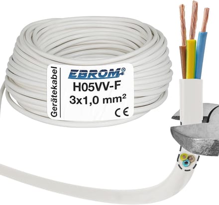 Slangleiding H05VV-F 3G1 mm2 - Wit - 10, 25, 50 en 100 meter