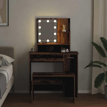 LED Verlichte Make-up Tafel Set - Dresser met Oude Houten Kleur