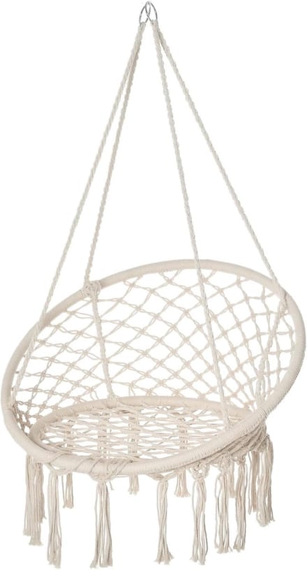 Hangstoel Macramé - Zitstoel - Ontspannen Buiten - Boho Stijl - 80x80x42 cm - Beige