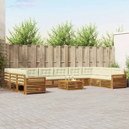 vidaXL - Sofa-Sets - 11 - st - Natuurlijk - en - Crème - Massief - Acacia - Hout