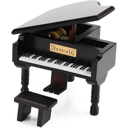 Opwindbare Houten Muziekdoos in de vorm van een Vleugel met Kleine Kruk Creatief Cadeau Verjaardagscadeau white