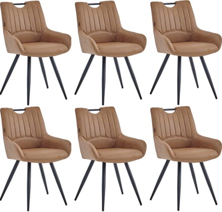 Colenis® - Amanda Eetkamerstoel - Set Van 6 - Cognac - Microfiber Stof - Microvezel - Industrieel