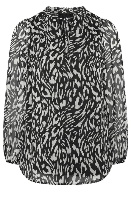 Yours Curve Zwarte Blouse Met Ruchekraag En Luipaard Size 50-52