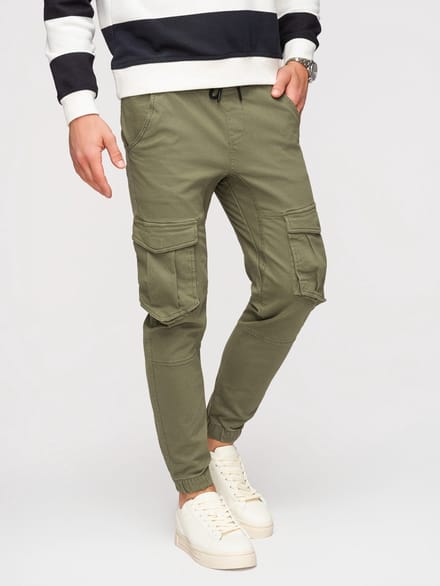 OMBRE Broek - Regular Fit - Katoen - Effen Olijf S
