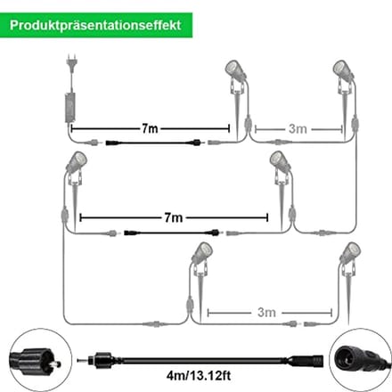 Set van 2 verlengkabels van 4 meter voor tuinverlichting