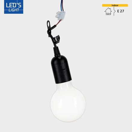 Plastic E27 Lampholder, Black, Copper Contact, with Terminal Block 14cm H03VVH2-F 2x0.75 Cable - 5pcs